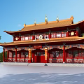Traditional Multi Tiered Ancient Chinese Architecture With Red Exterior Golden Roof And Ornate Eaves
