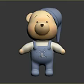 Cute Teddy Bear Doll With Blue Hat Blue Overalls And Rabbit Design 3d model