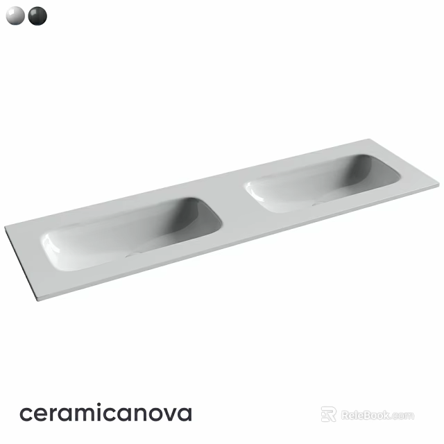 Double Rectangular White Washbasin with Sleek Countertop Design for Modern Bathroom 3d model 
