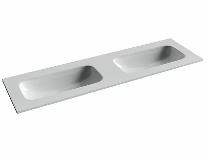 Double Rectangular White Washbasin with Sleek Countertop Design for Modern Bathroom 3d model
