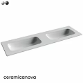 Double Rectangular White Washbasin with Sleek Countertop Design for Modern Bathroom