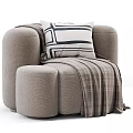 Soft Fabric Accent Chair with Striped Pillow Gray Blanket and Ottoman