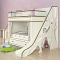 Children's Bunk Bed With Slide Tree Shaped Stairs And Floral Mattress