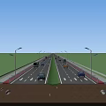 Urban Road Facilities With Two Way Lanes Street Lighting Drainage Pipes And Vehicles