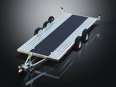Flatbed Trailer With Metal Frame Black Platform And Four Wheels For Transport 3d model