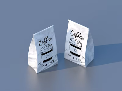 White Coffee Bags With Coffee Cup Illustration And It's A Cup Text 3d model