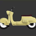 Vintage Yellow Scooter With Red Seat Metal Body And Reflective Surface On Gray Background