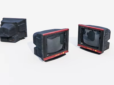 Vintage CRT Televisions With Black Body And Red Trim On White Background 3d model