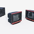 Vintage CRT Televisions With Black Body And Red Trim On White Background