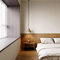 Minimalist Bedroom Interior Design With Wooden Headboard Linen Bedding And Window Blinds
