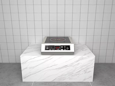 Modern Induction Cooktop Kitchen Appliance On Marble Countertop With White Tiled Wall 3d model