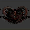 Red Beetle With Large Curved Mandibles On Dark Background Detailed View