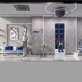 Modern Bubble Tea Shop Interior With Blue Booths Transparent Partitions Neon Signs And Stainless Steel Tables