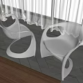 Transparent Acrylic Leisure Chairs With Modern Curved Design By White Curtains On Wooden Floor