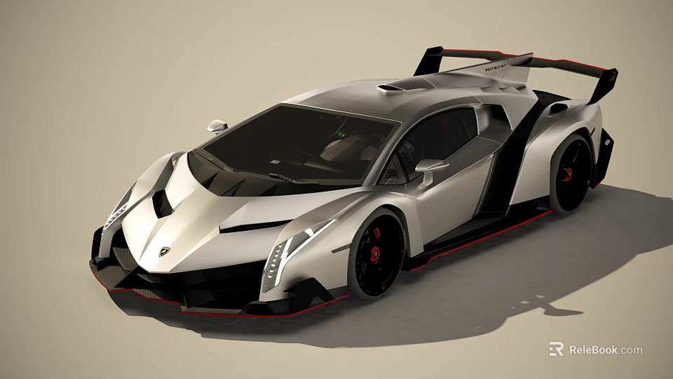 Sleek Silver And Black Sports Car With Red Accents And Aerodynamic Design 3d model 