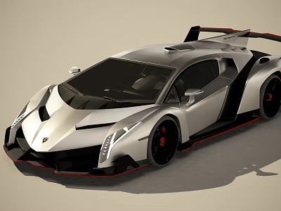 Sleek Silver And Black Sports Car With Red Accents And Aerodynamic Design 3d model