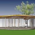 Round Pergola Design With Yellow Roof White Columns And Tree On Green Lawn 3d model