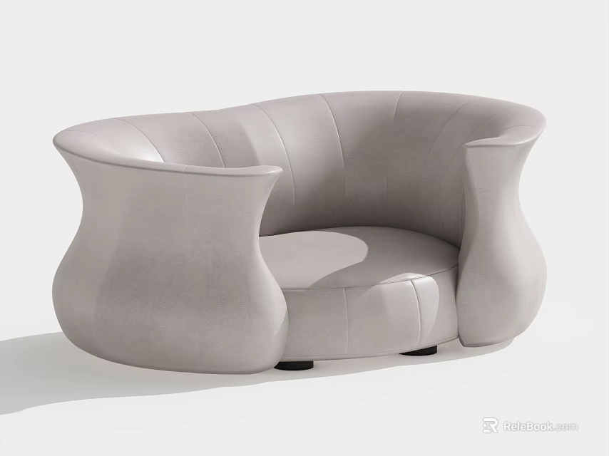 Light Gray Leather Single Sofa With Modern Curved Design Comfortable Seat And Black Legs 3d model 