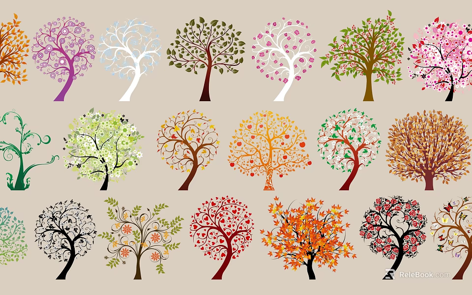 Colorful Tree Shaped Wall Decor With Various Leaf Designs For Home Decoration 3d model 