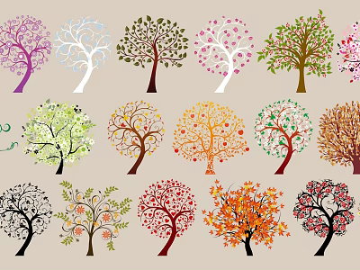 Colorful Tree Shaped Wall Decor With Various Leaf Designs For Home Decoration 3d model