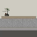 Modern Bar Counter with Wooden Top Stone Cabinet Bonsai Plant and Vase with Branches
