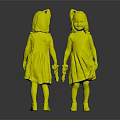 Red Haired Girls In Tie Dye Dresses Holding Toy Guns Back And Front View
