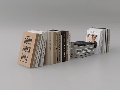 Stacked Books and Magazines with GOOD VIBES ONLY CHANEL Covers and Person Portrait 3d model