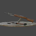 Classic Rifle With Wooden Stock Metal Barrel On Wooden Tabletop Surface And Black Backdrop