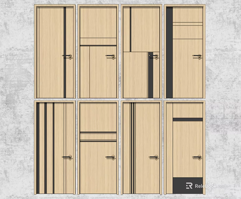 Modern Wooden Hinged Doors With Various Design Patterns For Home Interior 3d model