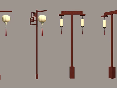 Chinese Style Outdoor Furniture With Wooden Lantern Street Lamps And White Tassels 3d model
