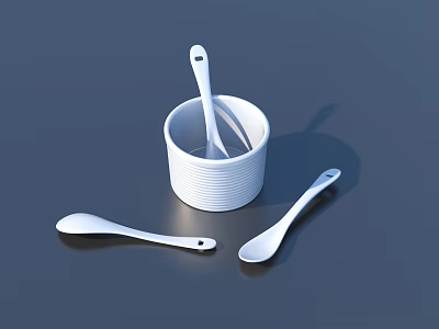 White Tableware Set With Container And Spoons For Kitchen Dining 3d model