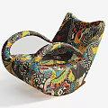 Colorful Abstract Pattern Leisure Chair With Unique Curved Design And Comfortable Fabric