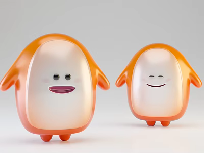 Two Cute Orange And White Cartoon Dolls With Smiling Faces And Round Shape 3d model
