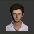 Realistic 3D Model of Man in Striped Shirt with Upper Body and Gray Background Reflection