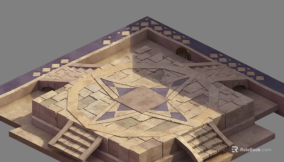 Cartoon Scene Platform With Geometric Star Design And Purple Beige Steps 3d model 