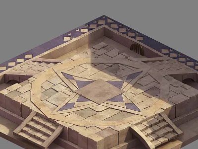 Cartoon Scene Platform With Geometric Star Design And Purple Beige Steps 3d model