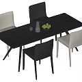 Black Rectangular Dining Table Set With Black And White Chairs Fruit Bowl Glasses 3d model