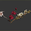 Colorful Plum Blossom Branches With Pink Red White Flowers And Buds