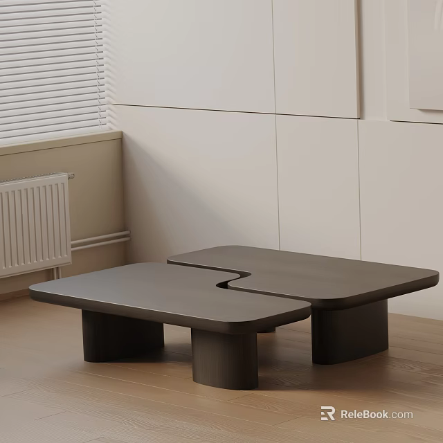 Minimalist Sofa and Coffee Table Set with Black Rectangular Tables White Wall Wooden Floor 3d model