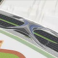 Modern Curved Landscape Bridge Architectural Design Over Urban Road With Vehicles