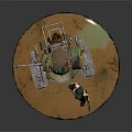 Female Character With Mechanical Walker Figure Green Red Details And Weapon On Circular Base