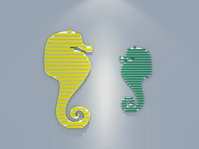Yellow And Green Striped Seahorse Shaped Wall Decor For Modern Home 3d model