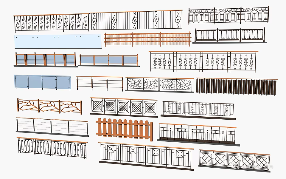 Various Decorative Railings and Fences with Modern Classic Designs and Materials 3d model 