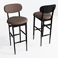 Modern Bar Stools With Brown Upholstered Seats And Black Metal Frames 3d model