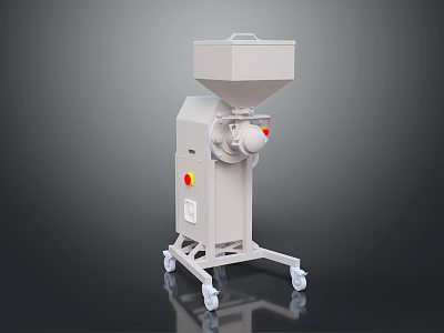Beige Industrial Machine with Square Feeding Hopper Red Yellow Buttons and Wheels 3d model
