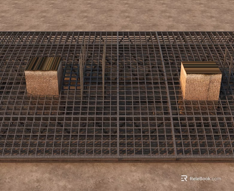 Building Components On Construction Site With Reinforcement Mesh Concrete Blocks And Metal Supports 3d model 