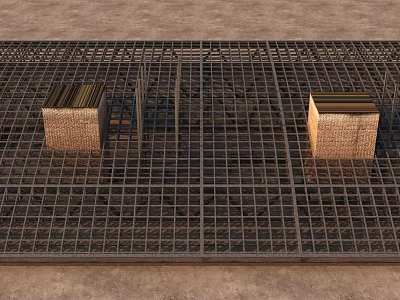 Building Components On Construction Site With Reinforcement Mesh Concrete Blocks And Metal Supports 3d model