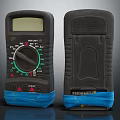 Multimeter Front And Back View With Black Body Blue Base And Dial 3d model