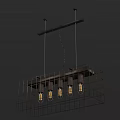 Modern Industrial Hanging Metal Chandelier with Grid Frame and Vintage Warm Yellow Bulbs