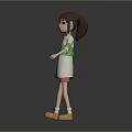3D Child With Brown Hair Wearing Green White Shirt Pink Shorts Yellow Shoes Arms Outstretched